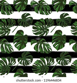 Tropical Print. Jungle Seamless Pattern. Vector Illustration of Tropical Leaves and Flowers. Interior Design
Swimwear Design. 
 
