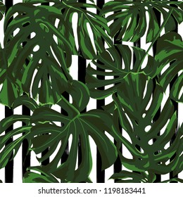 Tropical Print. Jungle Seamless Pattern. Vector Tropic Summer Motif with Hawaiian Flowers. Swimwear Design. Summer Hawaiian Pattern. 
Aloha Fabric Repeated Print. 
 
