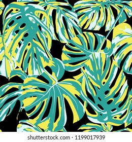 Tropical Print. Jungle Seamless Pattern. Vector Tropic Summer Motif with Hawaiian Flowers. Swimwear Design. Summer Hawaiian Pattern. 
Aloha Fabric Repeated Print. 
 
