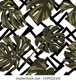 Tropical Print. Jungle Seamless Pattern. Vector Tropic Summer Motif with Hawaiian Flowers. Background Texture, Wrapping Paper, Textile, Fabric or Wallpaper. 
