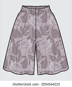 TROPICAL PRINT LONG SHORTS NIGHTWEAR BOTTOM FOR WOMEN AND TEEN GIRLS IN EDITABLE VECTOR FILE