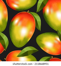 Tropical print. Mango fruit seamless pattern. Exotic fruit background.