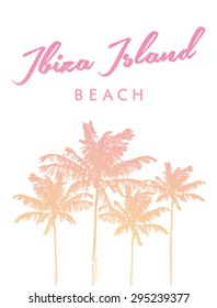 Tropical print with palm tree and slogan in vector