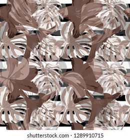 Tropical Print. Repeatable Illustration. Summer Design for Swimwear. Exotic Palm Greenery Backdrop. Vector Tropical Seamless Print.