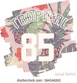 Tropical print  with slogan and number  in vector