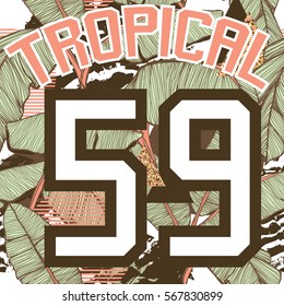 Tropical print with slogan and number in vector