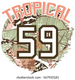 Tropical print with slogan and number in vector