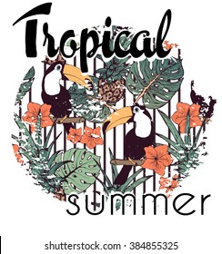Tropical print with slogan in vector