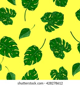 tropical print trend fashion textile design. tropical leaves seamless, tropical theme vector
