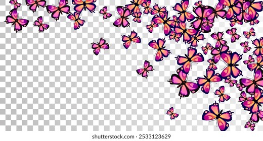 Tropical purple butterflies cartoon vector wallpaper. Summer vivid moths. Fancy butterflies cartoon children background. Tender wings insects patten. Tropical creatures.