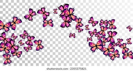 Tropical purple butterflies flying vector illustration. Summer funny moths. Simple butterflies flying fantasy background. Sensitive wings insects patten. Garden creatures.