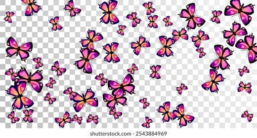 Tropical purple butterflies isolated vector wallpaper. Summer ornate insects. Decorative butterflies isolated girly background. Delicate wings moths patten. Garden beings.