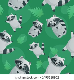 Tropical racoon pattern. Cartoon illustration of tropical racoon vector pattern for web design