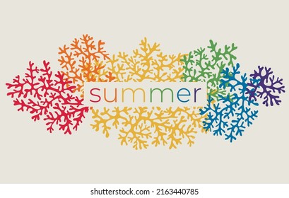 Tropical rainbow colors corals silhouettes. Summer pride colors print for card, t-shirt, tote bags, any surface.