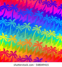 Tropical rainbow palm trees seamless pattern .