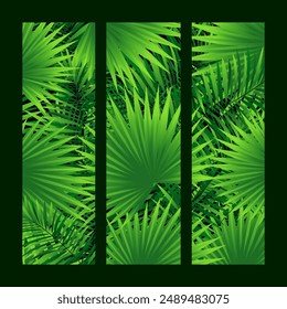 tropical rainforest background. Amazon foliage vector wallpaper with close up tropic leaves, jungle plants and grass. Summer card for t shirts print, apparel, textile, beauty and fashion designs.