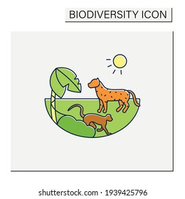 Tropical rainforest color icon.Humid and warm place.Located near the equator.Living place for dangerous animals like jaguar and monkeys.Biodiversity concept.Isolated vector illustration