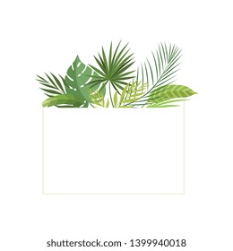 Tropical Rainforest Foliage Border, Poster, Wedding Invitation, Summer Greeting Card Design Element Vector Illustration