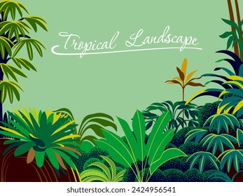 Tropical rainforest landscape. Handmade drawing vector illustration.