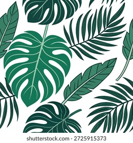 Folha da floresta tropical repete o padrão de azulejos sem emenda com folhagem densa e verdes vibrantes para configurações de casa exótica como Folhagem densa com verdes vibrantes cria padrão de azulejos sem emenda da floresta tropical para configurações de casa exótica no Conceito de Stock de Fotos e espaço vazio no lado esquerdo, sem texto —ar 7:2 —tile