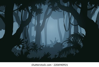 Tropical rainforest nature illustration. Vector flat landscape