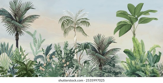 Tropical Rainforest Wallpaper, Southeast Asia Huge Trees and Plants Wall Mural, Living Room or Bedroom Wallpaper Wall Murals