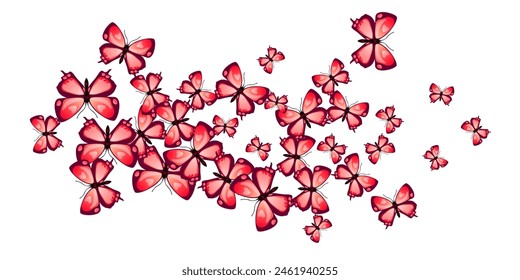 Tropical red butterflies abstract vector illustration. Spring funny moths. Decorative butterflies abstract girly wallpaper. Gentle wings insects graphic design. Garden beings.