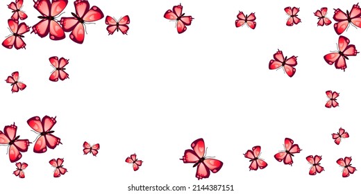 Tropical red butterflies cartoon vector illustration. Summer little insects. Simple butterflies cartoon baby background. Sensitive wings moths patten. Fragile creatures.