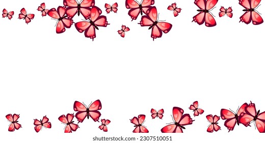 Tropical red butterflies flying vector illustration. Spring ornate moths. Detailed butterflies flying kids background. Delicate wings insects patten. Fragile creatures.