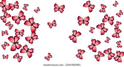 Tropical red butterflies isolated vector background. Summer vivid moths. Wild butterflies isolated baby illustration. Delicate wings insects graphic design. Tropical creatures.