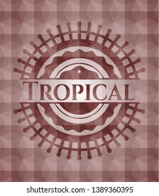 Tropical red emblem with geometric background. Seamless.