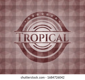 Tropical red emblem with geometric background. Seamless.