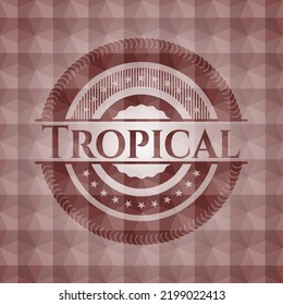 Emblema rojo tropical con patrón geométrico. Sin inconveniente. 