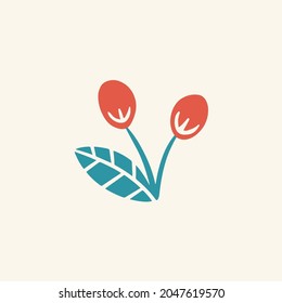 Tropical Red Flowers Symbol. Social Media Post. Floral Vector Illustration.