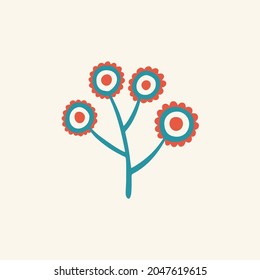 Tropical Red Flowers Symbol. Social Media Post. Floral Vector Illustration.
