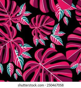 Tropical red foliage pattern on black background
