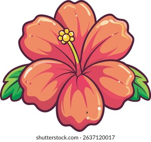 Tropical red  hibiscus flower vector , cute 3d style cartoon illustration. isolated design element, clip art. summer sticker on a white background