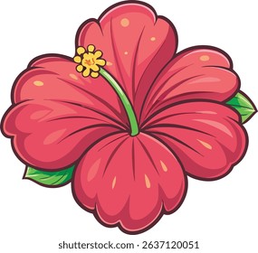 Tropical red  hibiscus flower vector , cute 3d style cartoon illustration. isolated design element, clip art. summer sticker on a white background
