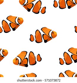 Tropical Reef Clown Fish Colorful Vector Seamless Pattern 