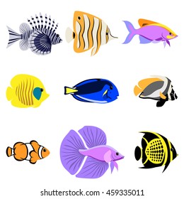 Coleção de peixes de recifes tropicais. É fácil de editar. Ilustração vetorial.