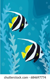 Tropical reef fish in water vector background