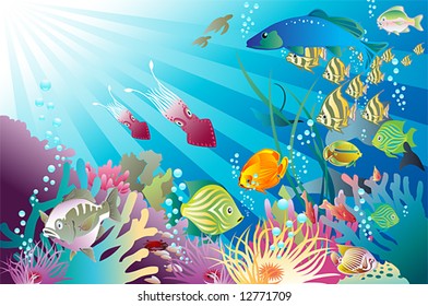 a tropical reef and its inhabitants: you might also like my new mermaid vector : #29498863