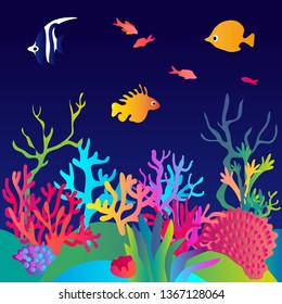 	
Tropical reef life. Colorful pattern with abstract coral