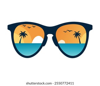 Tropical Reflection Sunglasses Vector Art.