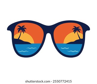 Tropical Reflection Sunglasses Vector Art.
