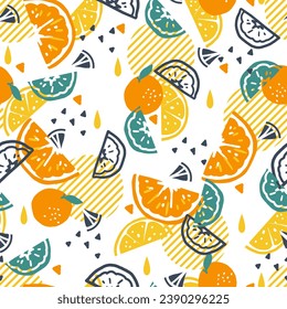 Tropical Refreshing Juicy Citrus Zest Vector Pattern can be use for background and design