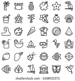 Tropical related vector icon set, line design