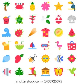 Tropical related vector icon set, flat design