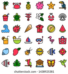 Tropical related vector icon set, filled design