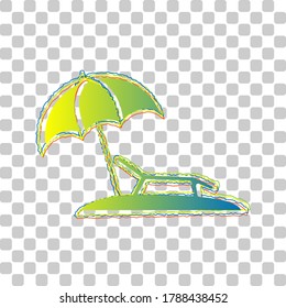 Tropical resort beach. Sunbed Chair sign. Blue to green gradient Icon with Four Roughen Contours on stylish transparent Background. Illustration.